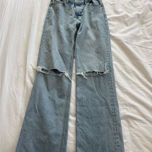 Abercrombie & Fitch Medium Blue Ripped Wide Leg Jeans